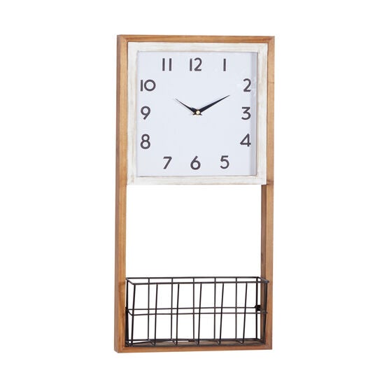Brown Wood Farmhouse Wall Clock, BROWN, hi-res image number null