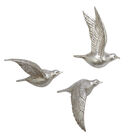 Set Of 3 Silver Polystone Coastal Birds Wall Décor, SILVER, hi-res image number null