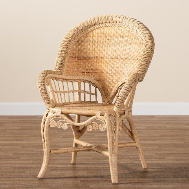 Ratu Modern Bohemian Natural Brown Rattan Accent Chair, , alternate image number null