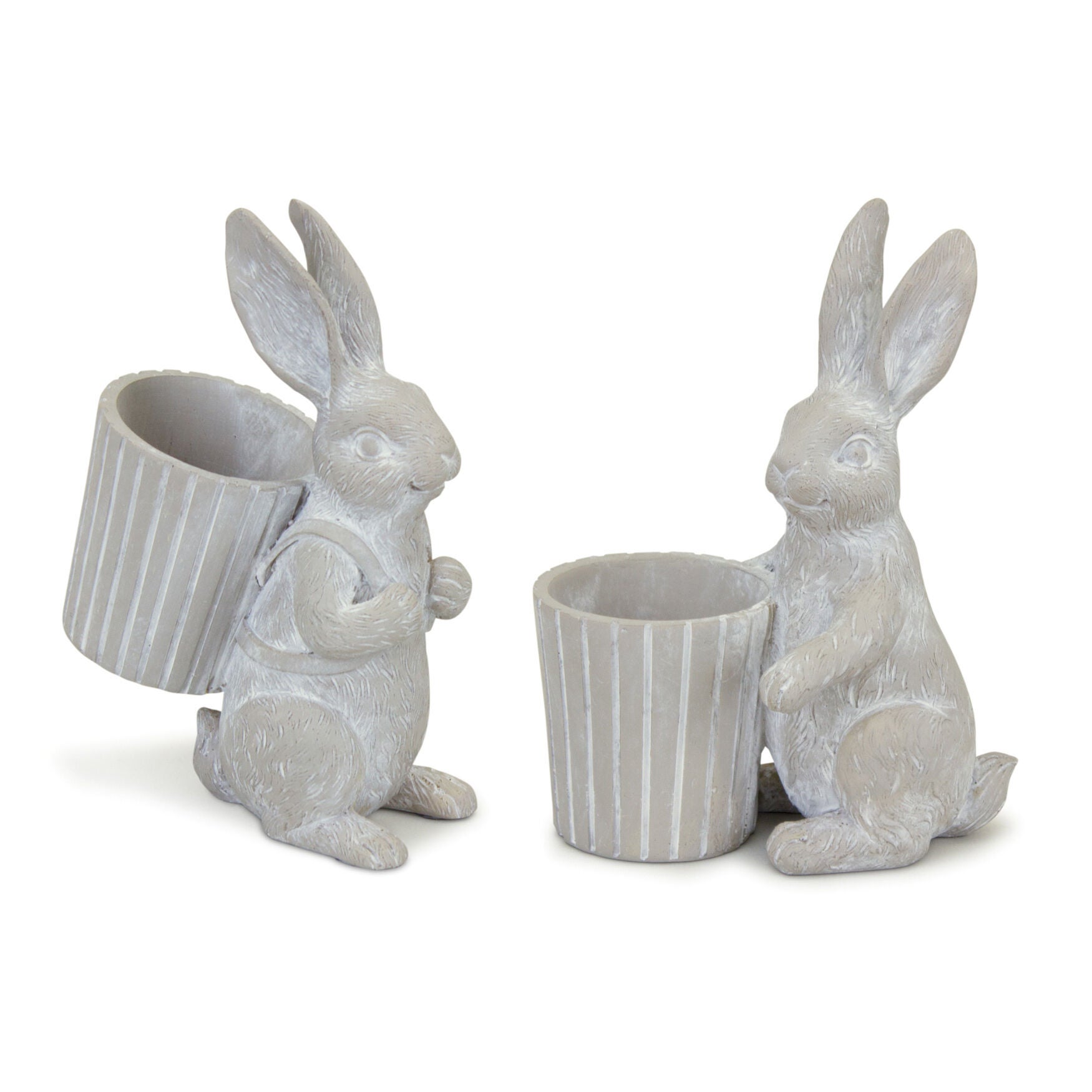 Standing Garden Rabbit With Pot Planter (Set Of 2), WHITE, hi-res image number 0