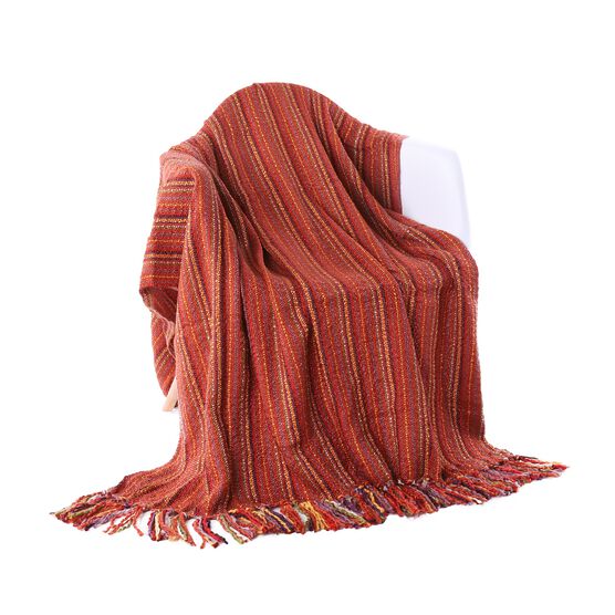 Battilo Home Woven Colorful Home Decorative Sofa Throw Blanket, BRICK RED, hi-res image number null
