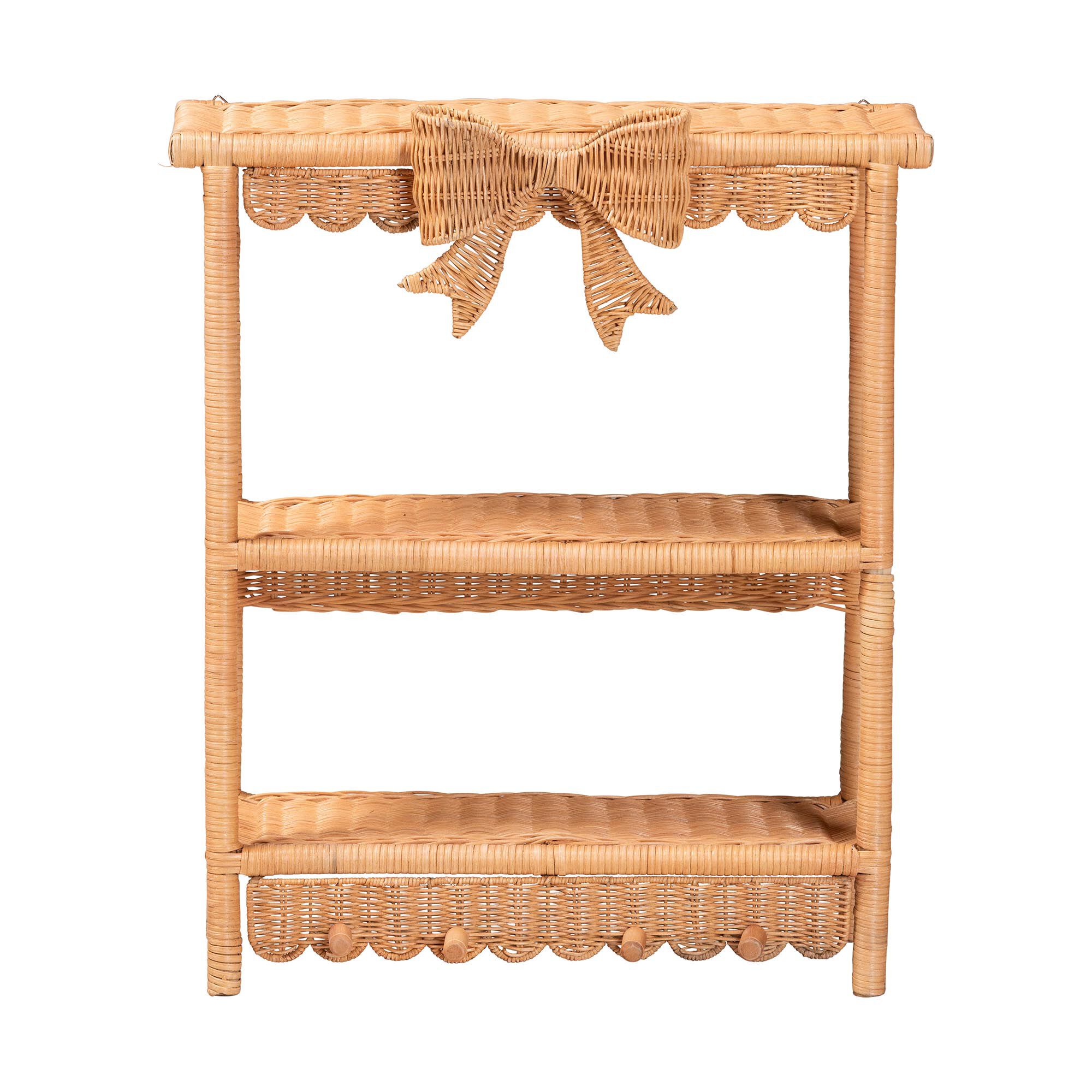 Creusa Natural Rattan 2-Tier Wall Shelf with Bow Detail, HONEY, alternate image number 2