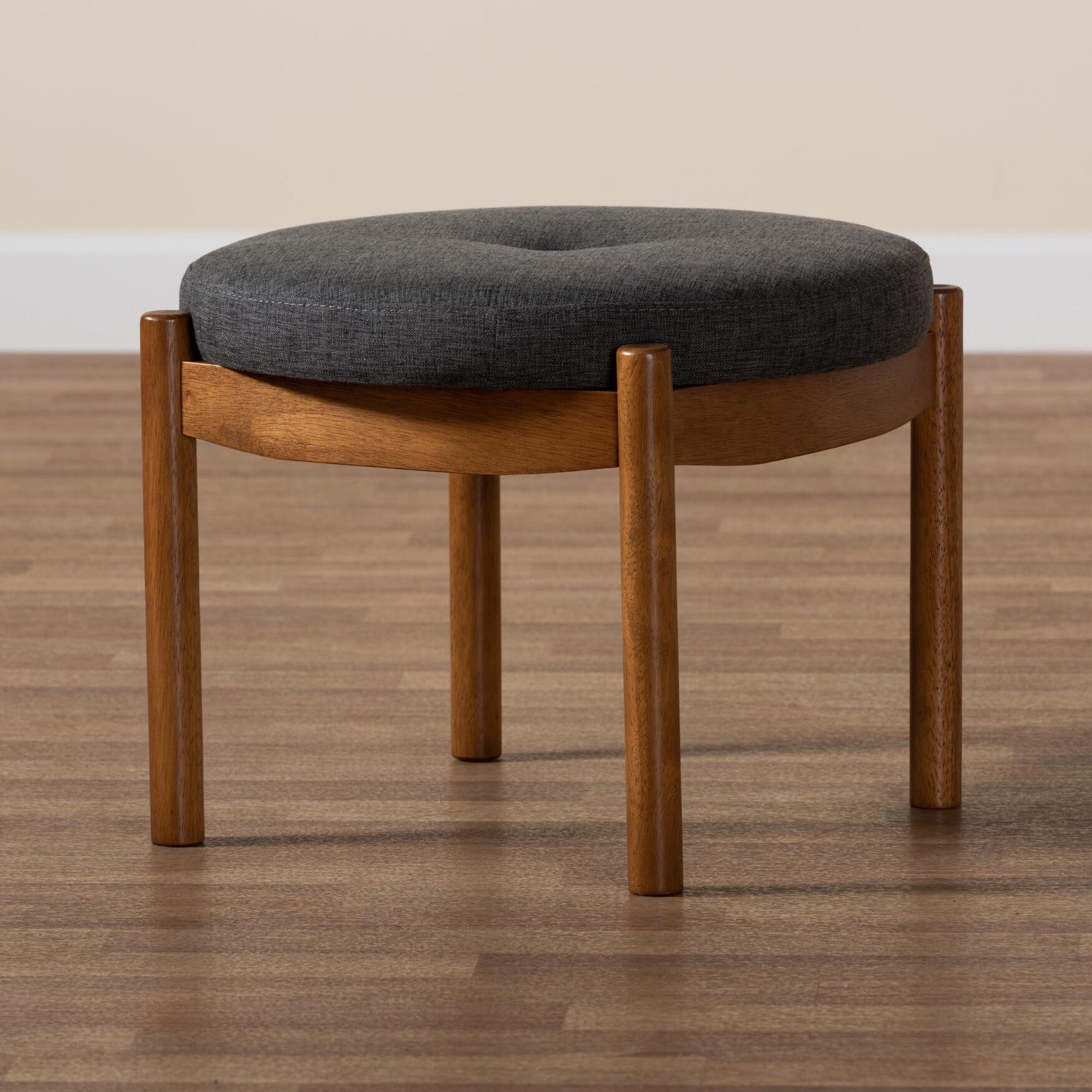 Iliana Japandi Dark Grey Fabric And Walnut Brown Finished Wood Ottoman Footstool, , alternate image number 11