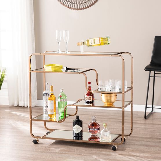 Maylynn Art Deco Mirrored Bar Cart, CHAMPAGNE, hi-res image number null