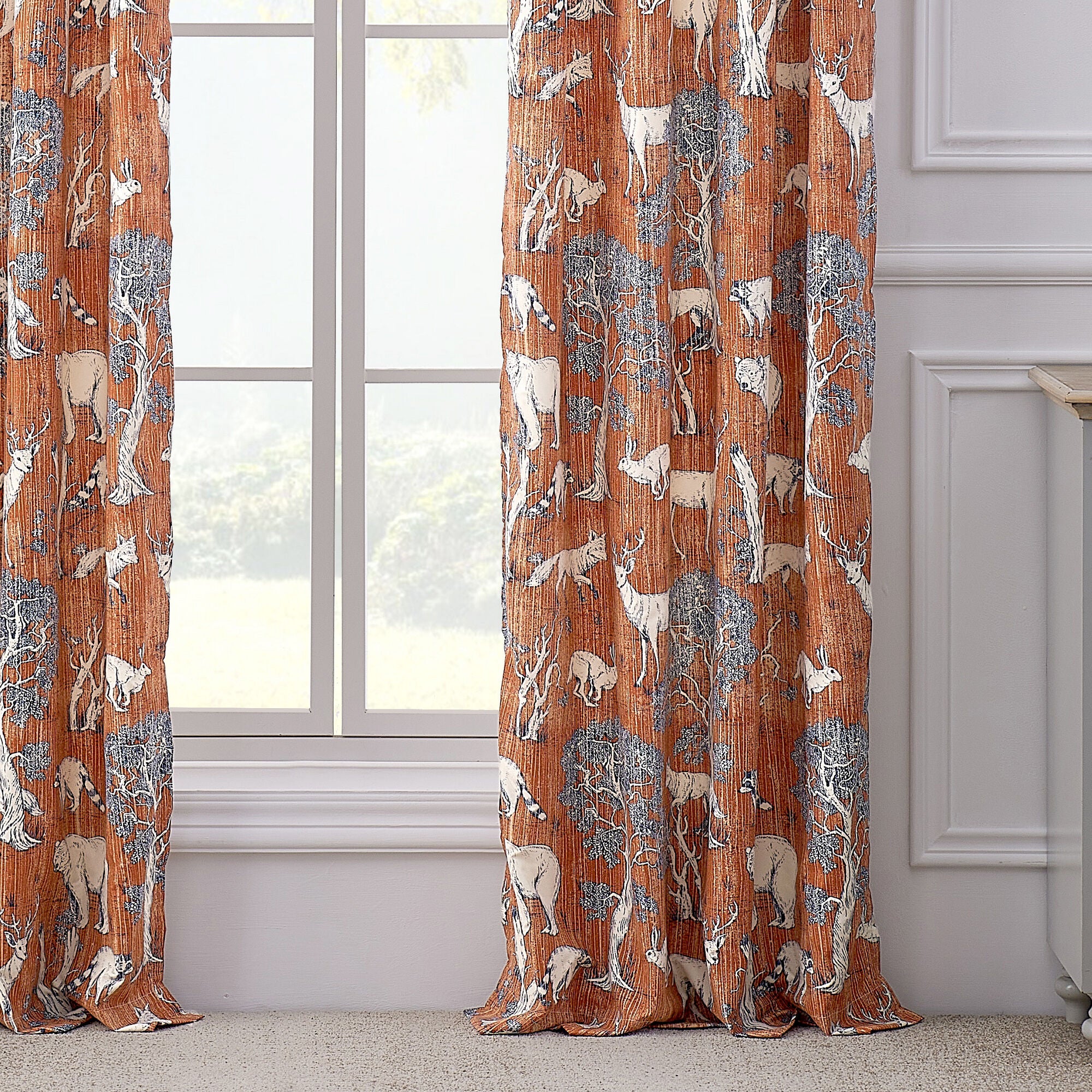 Menagerie Window Curtain Panels, Set of 2, 84 inches, SAFFRON, hi-res image number 0