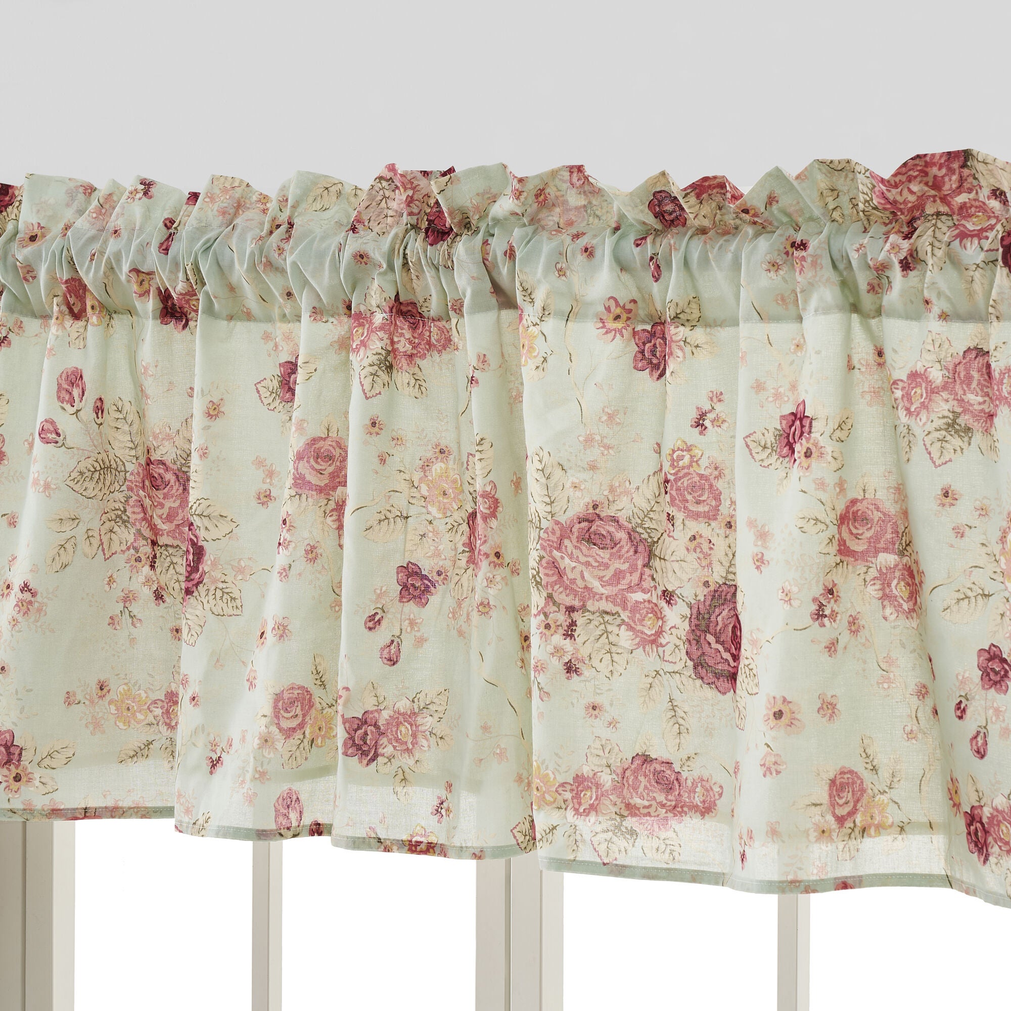Antique Rose 100% Cotton Window Treatment Valance Curtains, BLUE, alternate image number 3