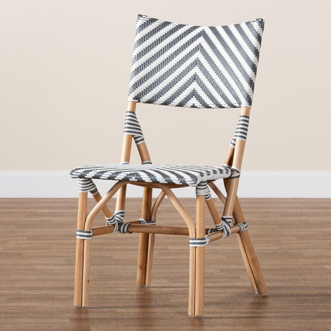 Shai Modern French Grey And White Weaving And Natural Rattan Bistro Chair, , alternate image number 8