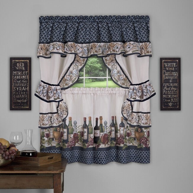 Chateau Cottage Window Curtain Set, NAVY, hi-res image number 0