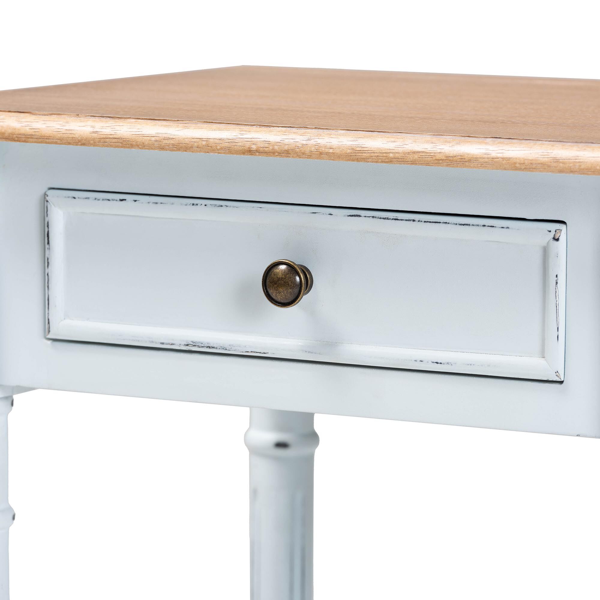 Legrand Classic French Two-Tone White and Natural Brown 1-Drawer End Table, WHITE, alternate image number 6