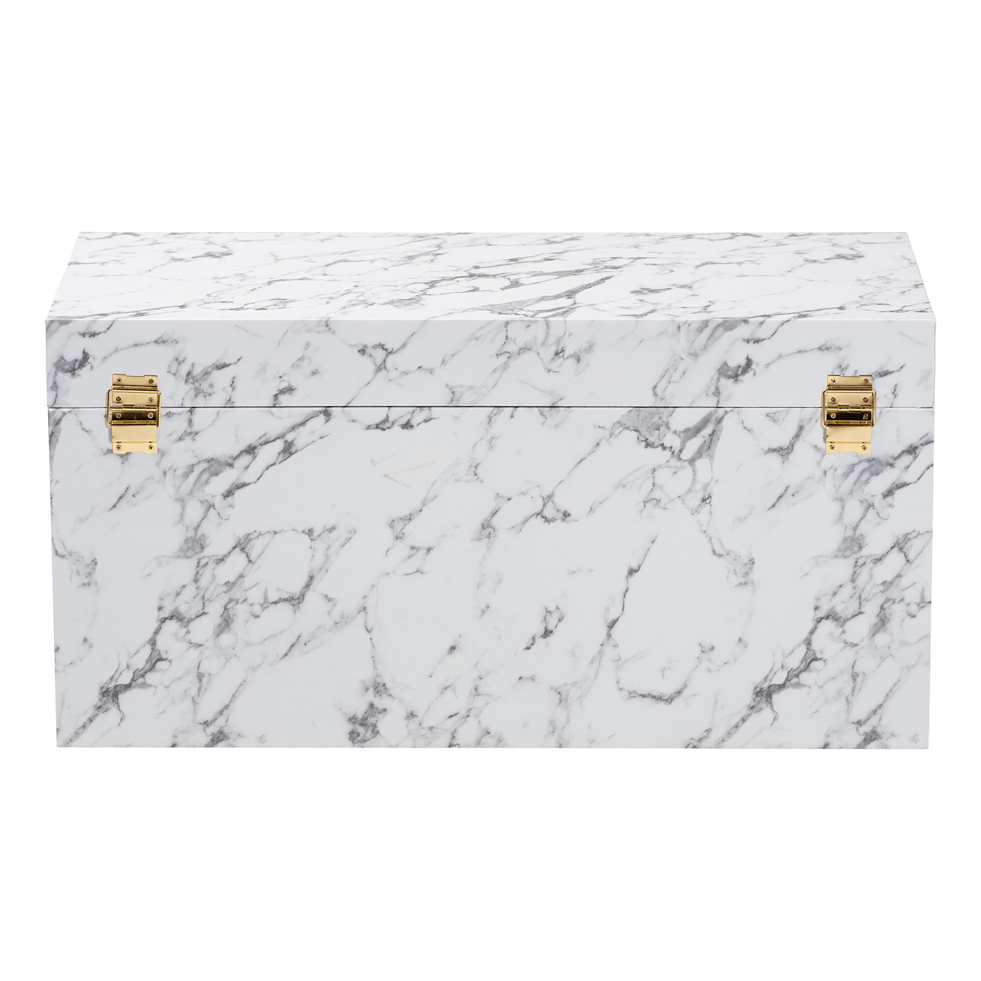 Brenta Storage Trunk with Lift-Top Lid - Decorative Organizer Chest with Faux Marble Effect, MARBLE WHITE, alternate image number 5