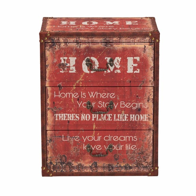 Lorand Vintage Faux Leather and Wood 3-Drawer Storage Trunk, RED, alternate image number null