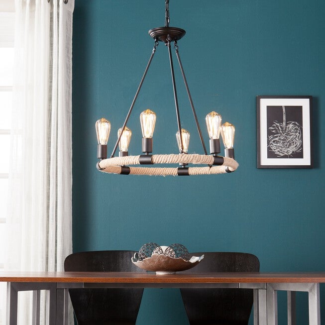 Liendo 6-Light Rope Chandelier, BLACK, hi-res image number null