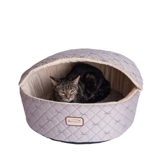 Cuddle Cave Cat Bed With Detachable & Collasible Zipper Top, Small, Pale Silver and Beige, SILVER, hi-res image number null
