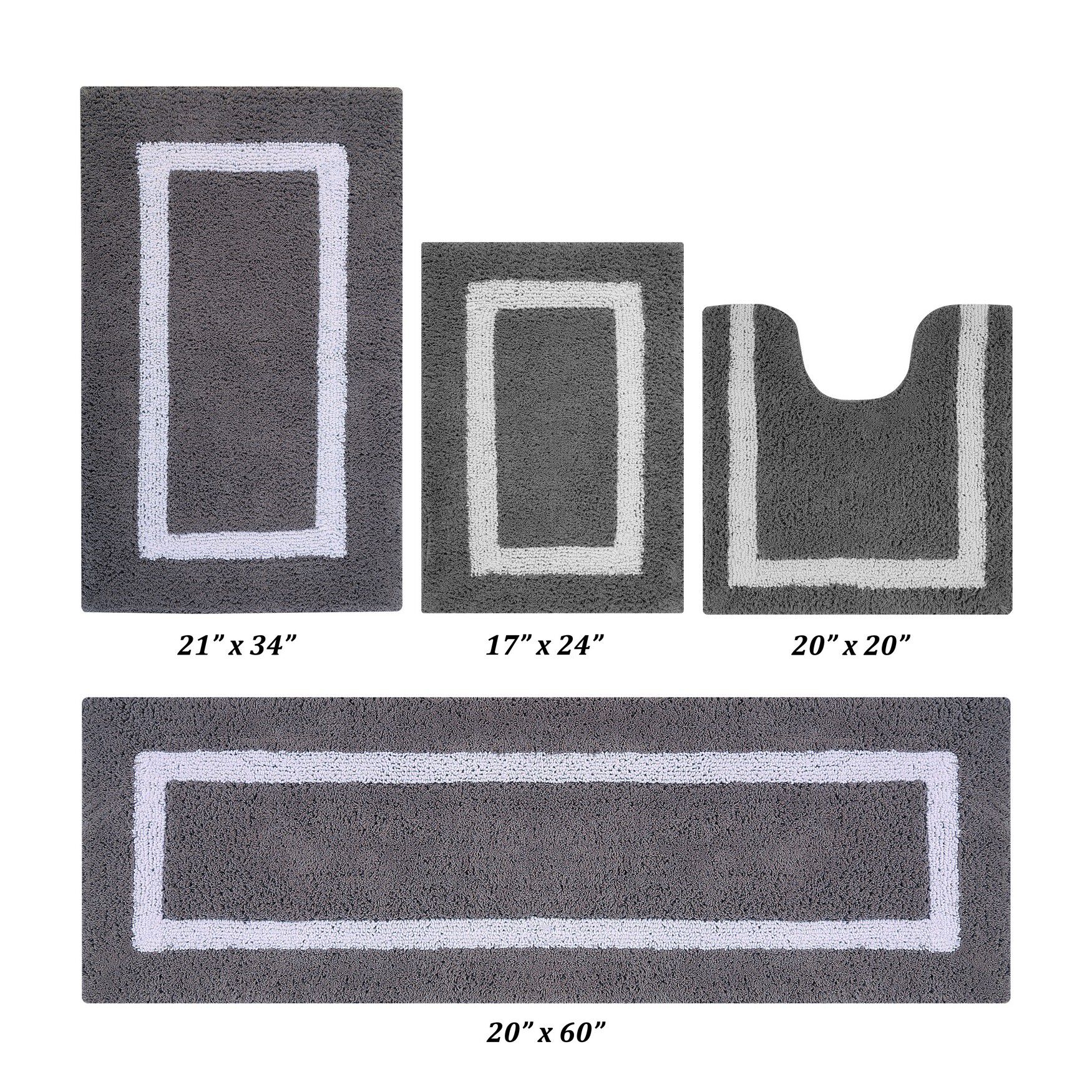 Hotel Collectionis Bath Mat Rug 4 Piece Set (17 inches x 24 inches | 20 inches x 20 inches | 21 inches x 34 inches | 20 inches x 60 inches), GRAY WHITE, hi-res image number 0