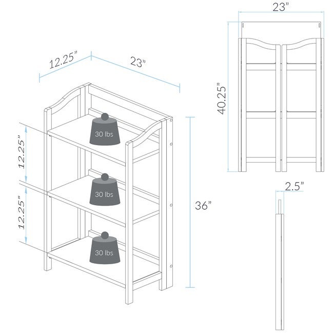 Stratford 3-Shelf Folding Bookcase-Warm Brown, , alternate image number 6