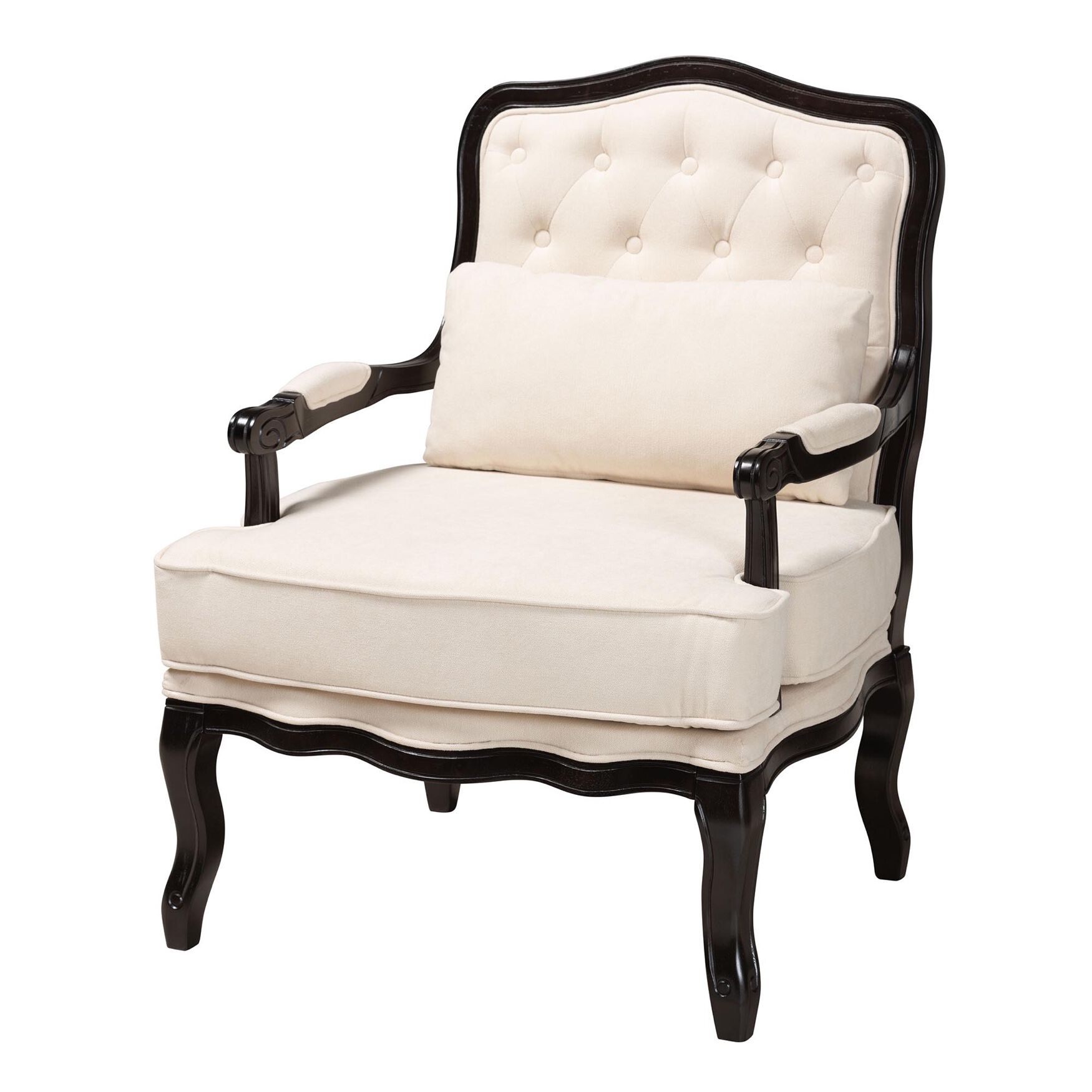 Dion Traditional French Cream Fabric And Wenge Brown Finished Wood Accent Chair