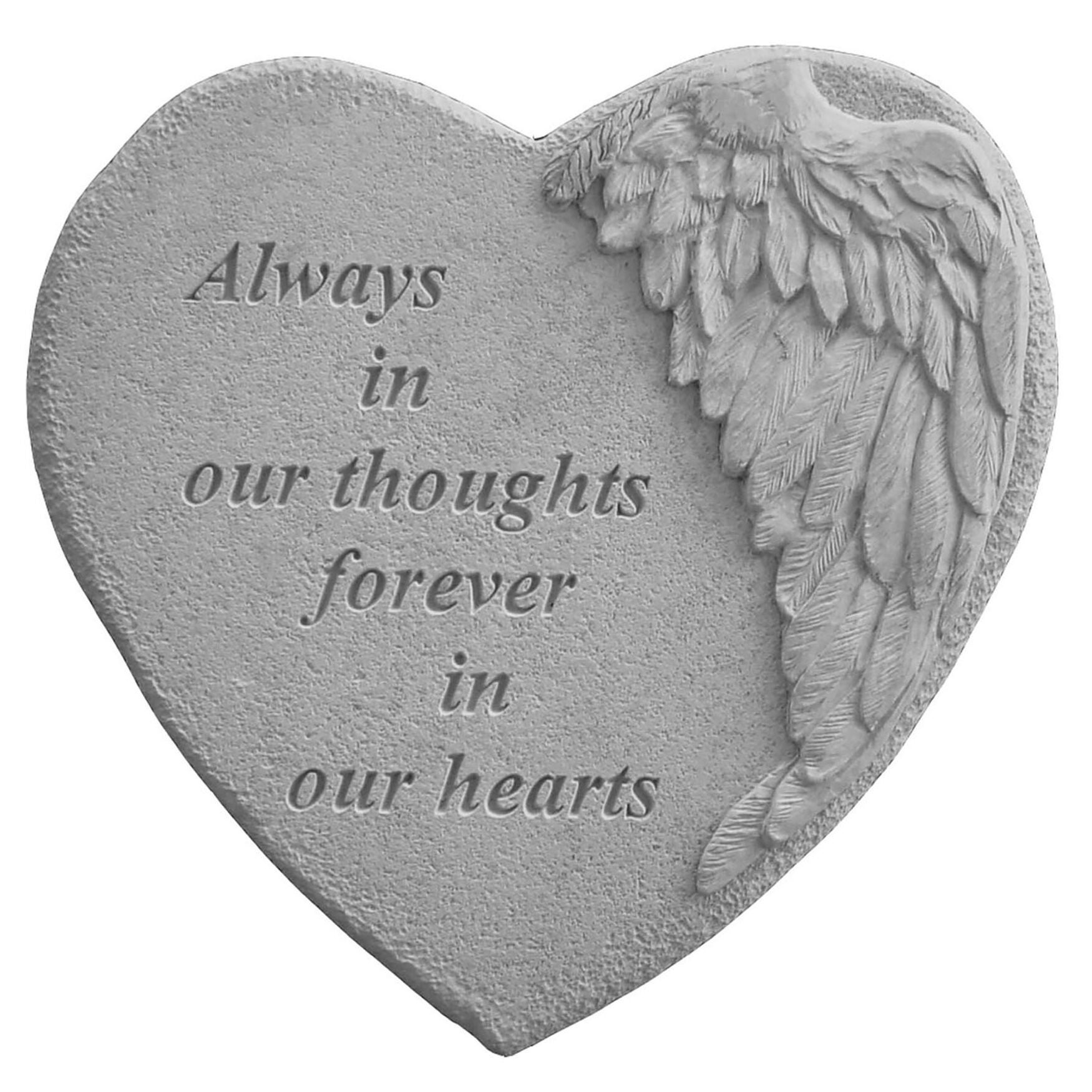 Always In Our Thoughts Winged Heart Garden Memorial Stone, GREY, hi-res image number 0