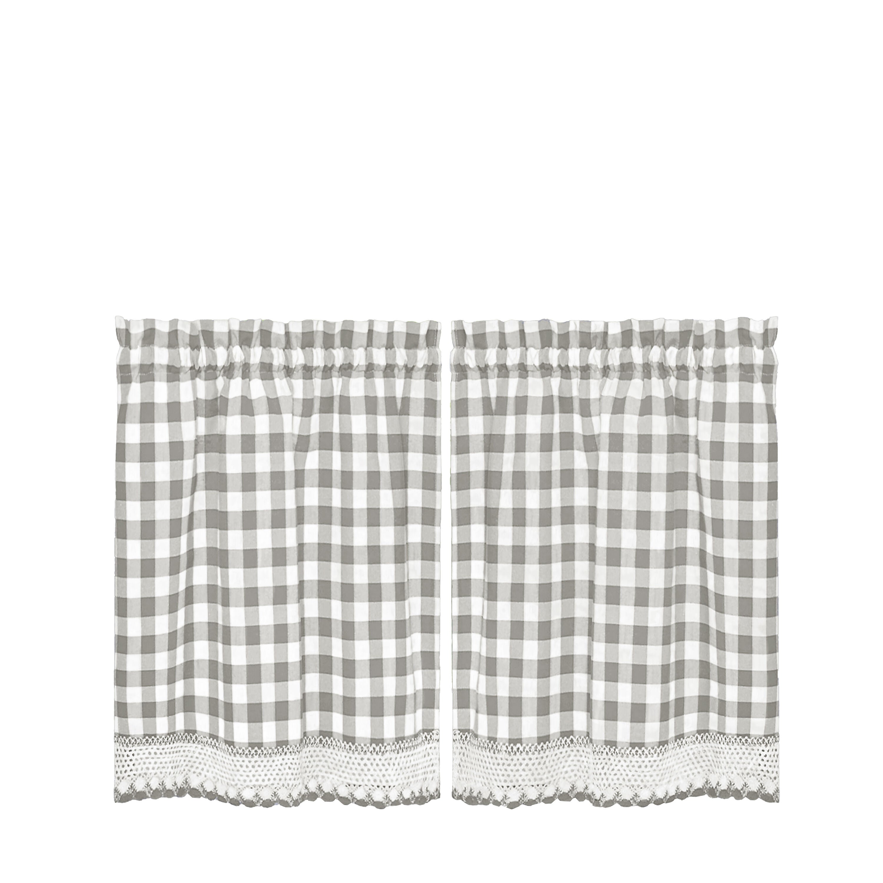 Buffalo Check Window Curtain Tier Pair - 58x36 - Navy, GREY, alternate image number 1