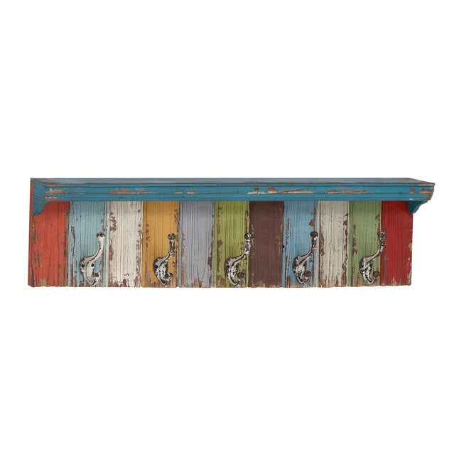 Multi Color Wood Coastal Wall Hooks With Shelf Wall Hook, , alternate image number null