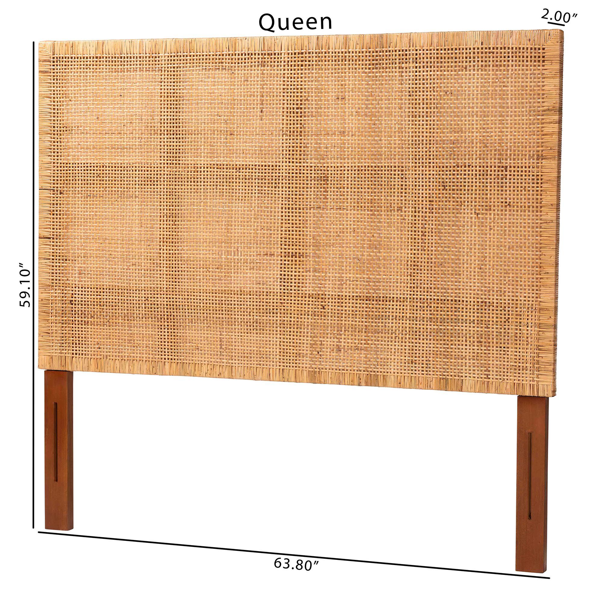 Lesia Bohemian Natural Rattan and Mahogany Wood Queen Size Headboard, LIGHT, alternate image number 6