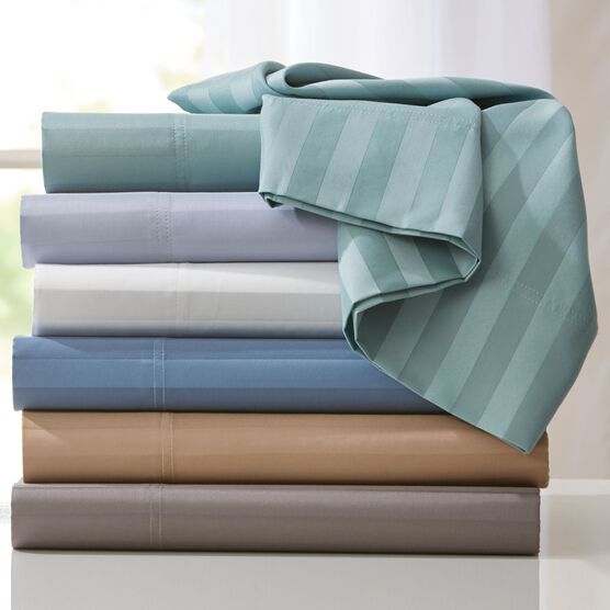 600-TC 6-Pc. Striped Cotton Blend Sheet Set , 600-TC 6-Pc. Striped Cotton Blend Sheet Set ,