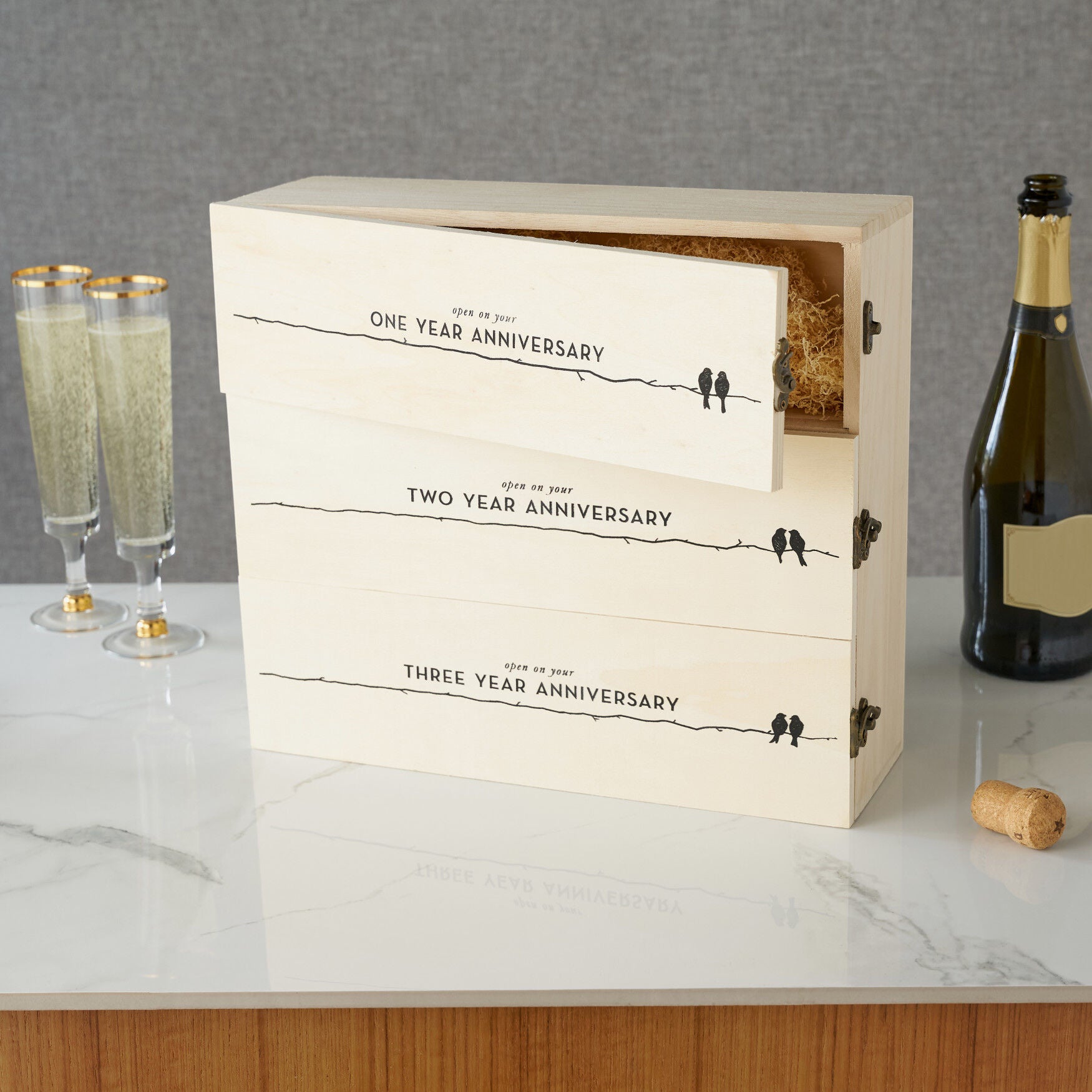 Newlywed'S Anniversary Wooden Wine Box, , on-hover image number 1