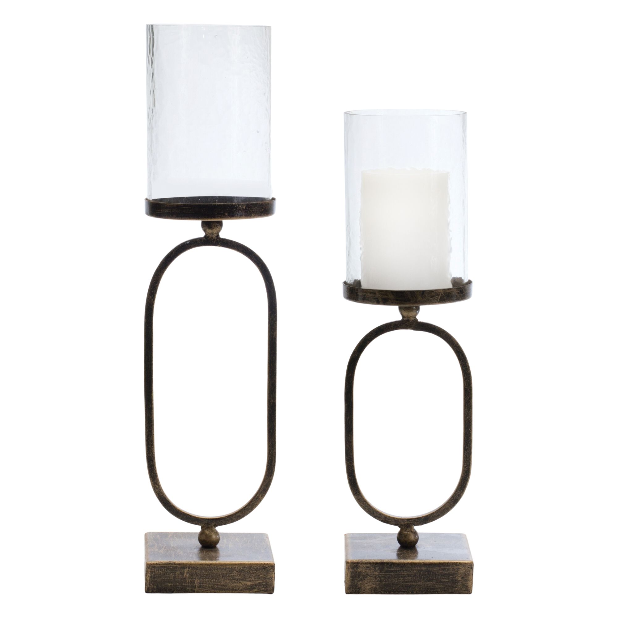 Candle Holder (Set of 2) 15.75 inchesH, 18 inchesH Iron/Glass, RUST BLACK, hi-res image number 0