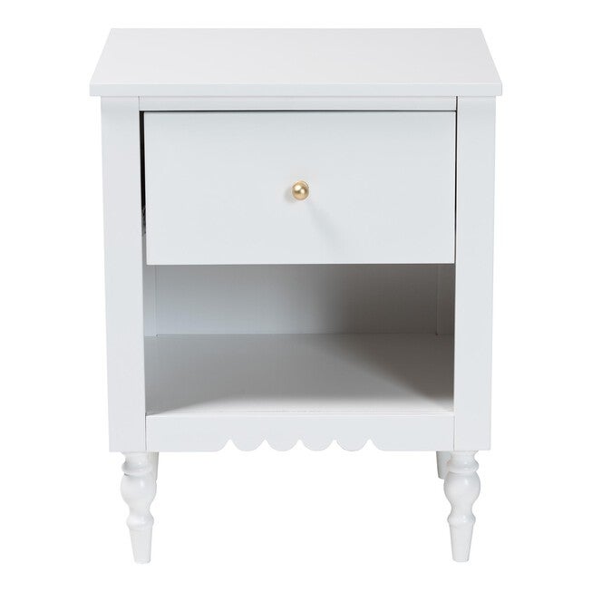 Baxton Studio Roni Modern White Wood 1-Drawer Nightstand with Scalloped Edges, WHITE, alternate image number 3