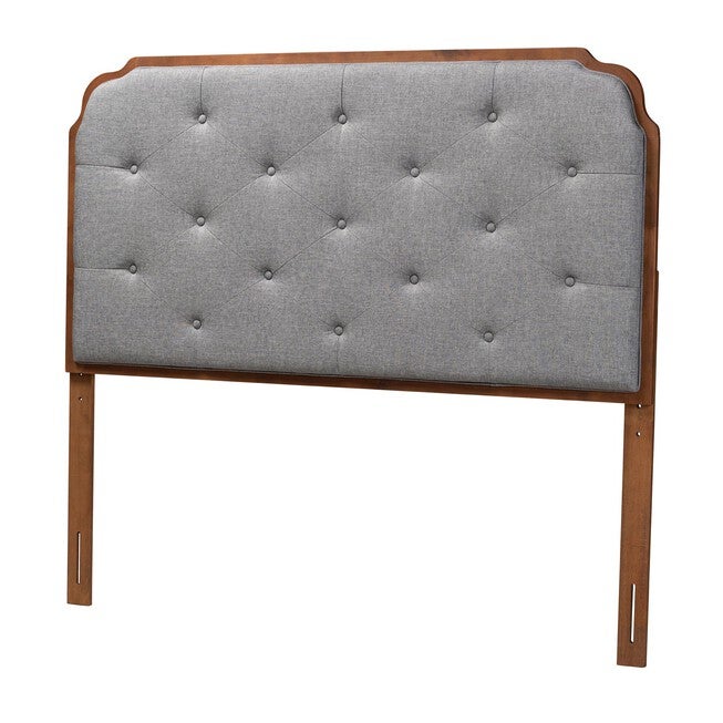Shanti Classic And Traditional Grey Fabric And Walnut Brown Finished Wood King Size Headboard, GREY WALNUT BROWN, hi-res image number null