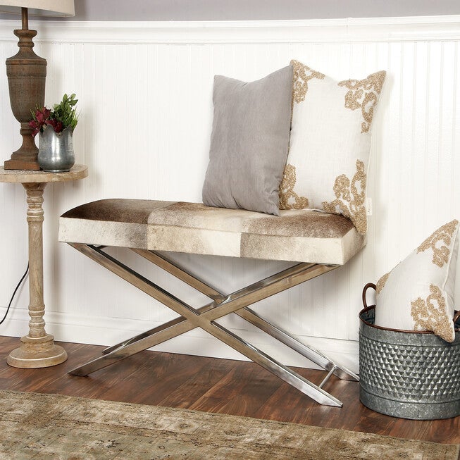 Rectangular Beige Leather Cushioned Bench Bench, , alternate image number 4