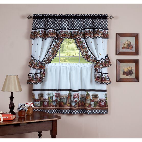 Mason Jars Window Curtain Set, BLACK WHITE, hi-res image number null