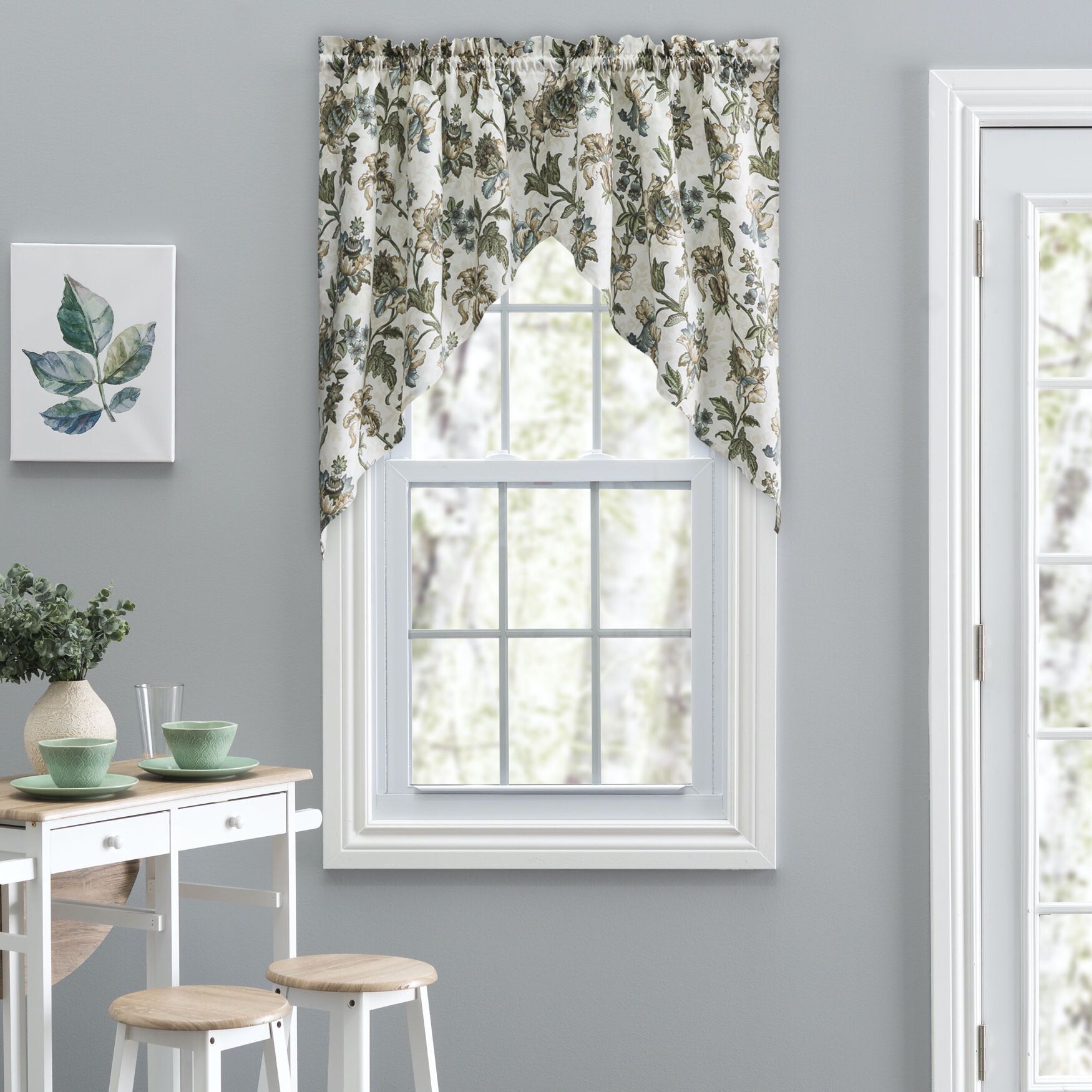 Madison Floral- Multi Colored Jacobean Floral- Tailored Swag, BLUE, hi-res image number 0
