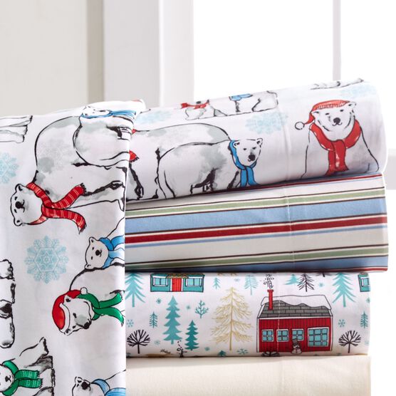 Micro Flannel Lodge Print Sheet Set, POLAR BEARS, hi-res image number null