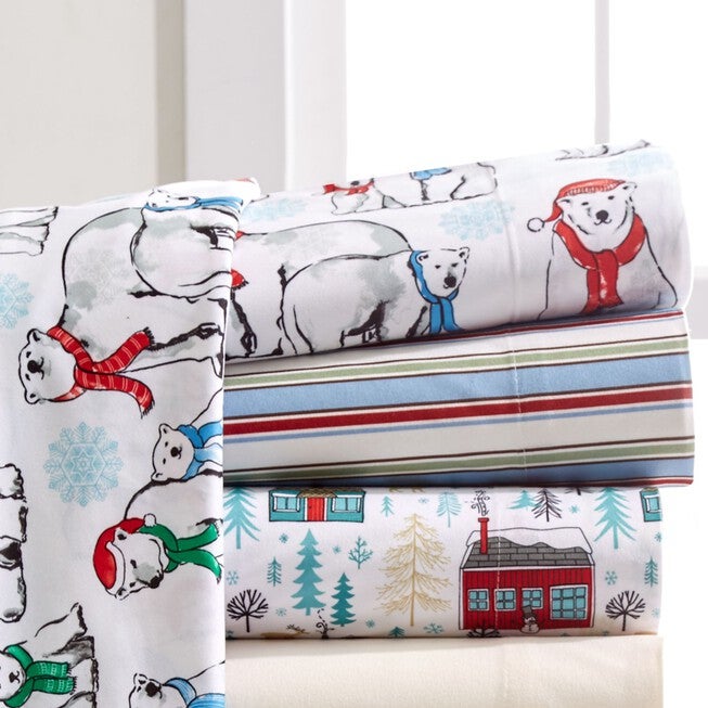 Micro Flannel Lodge Print Sheet Set, POLAR BEARS, hi-res image number 0