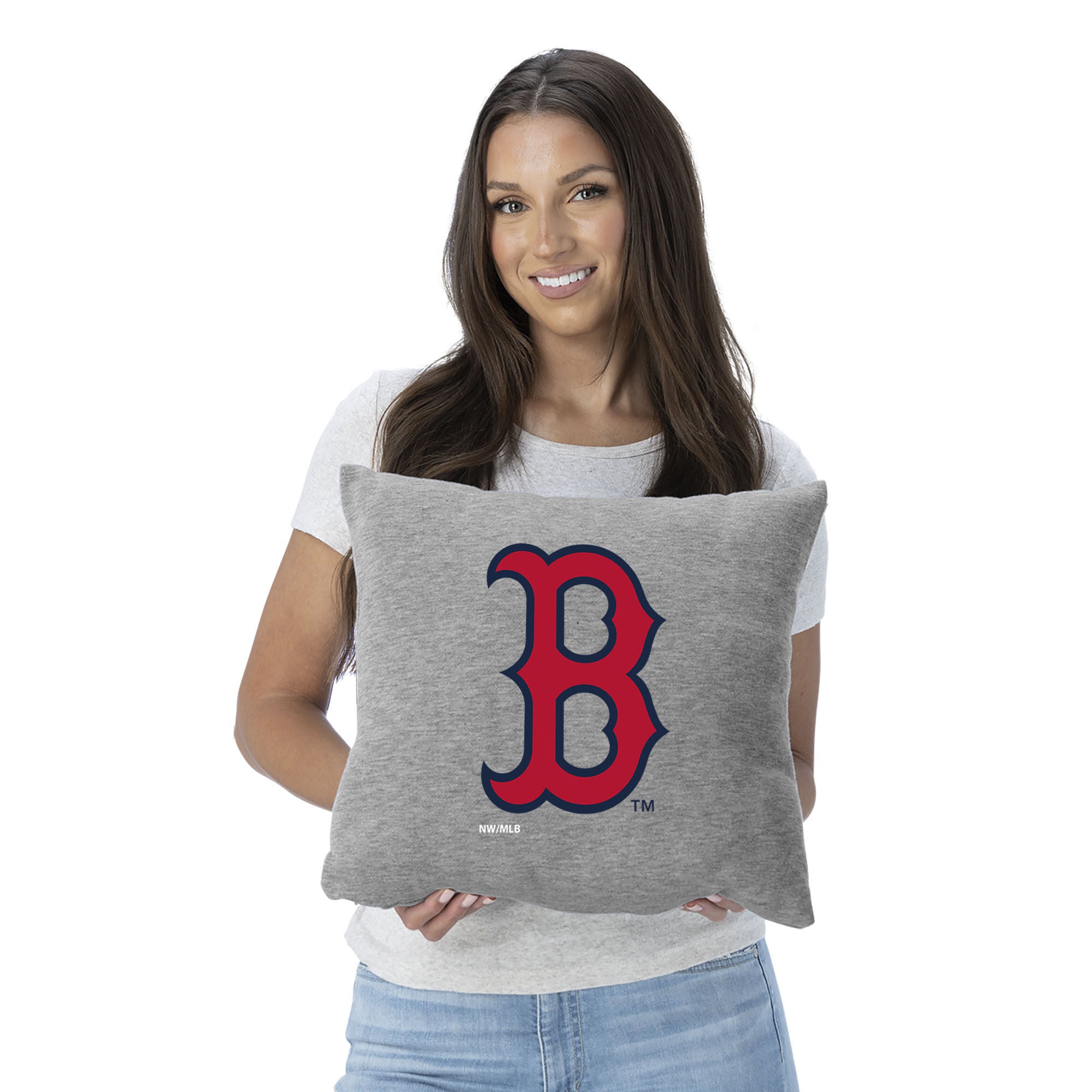Boston Red Sox MLB Primary Sweatshirt PIllow 16 Inches, GRAY, on-hover image number 1