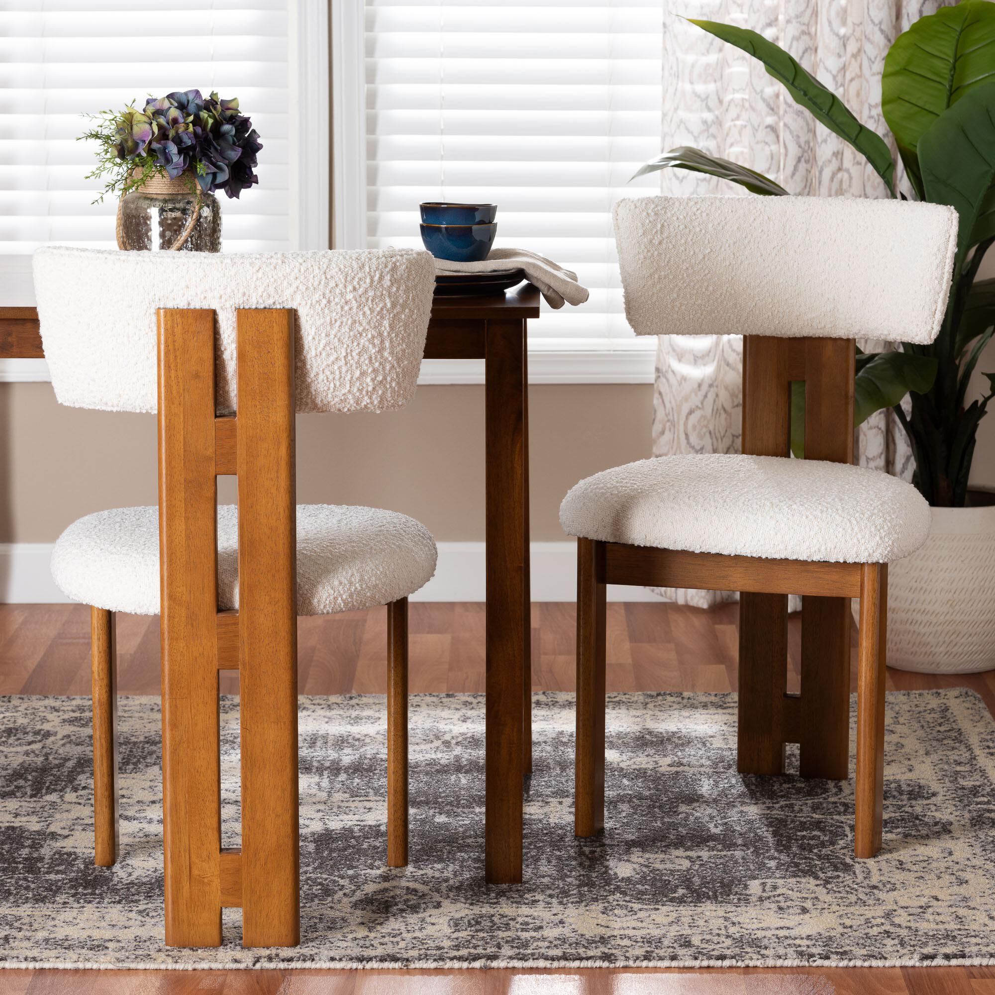 Kyren Modern Cream Boucle Dining Chair, CREAM, hi-res image number 0