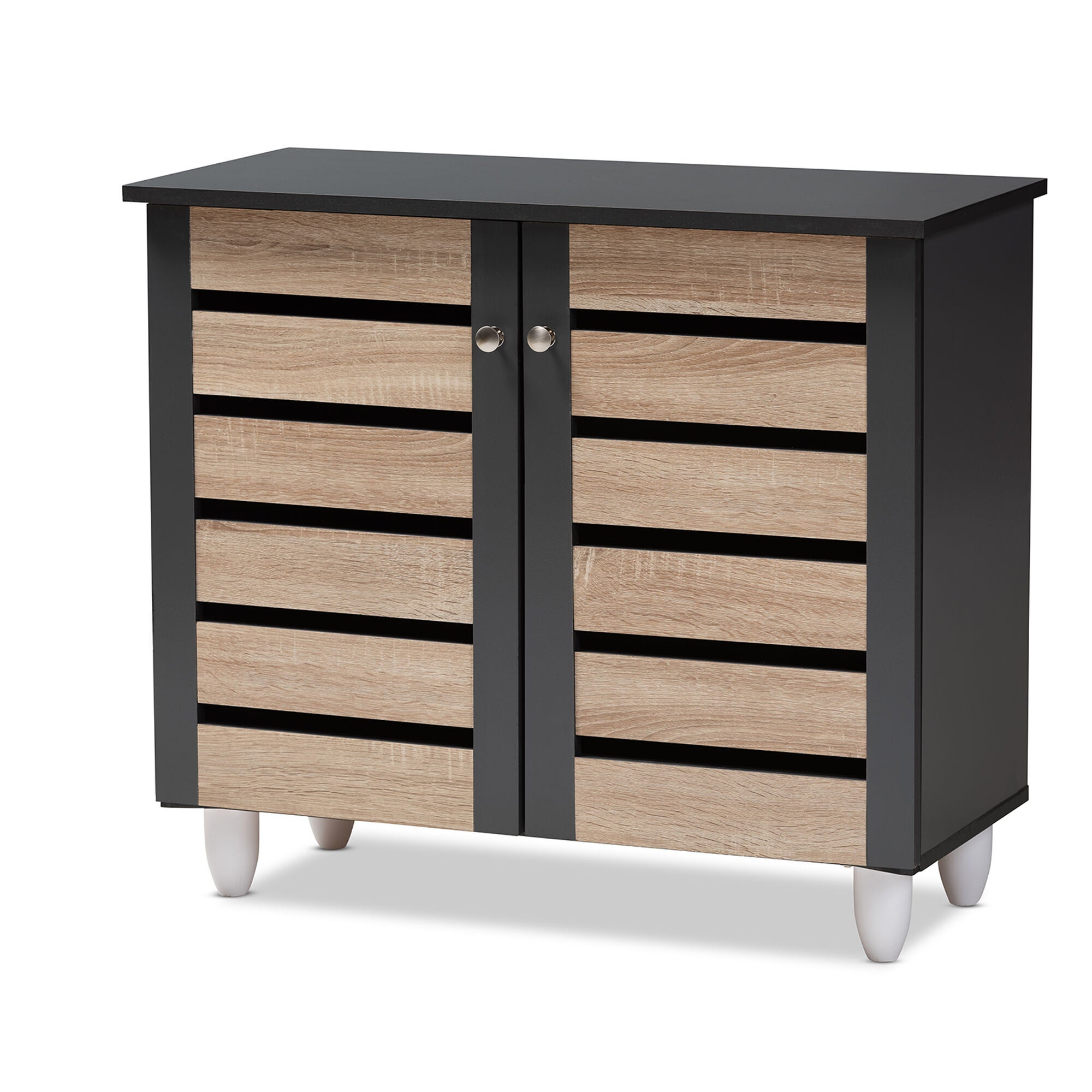 Gisela Modern and Contemporary Two-Tone Oak and Dark Gray 2-Door Shoe Storage Cabinet, OAK, alternate image number 2