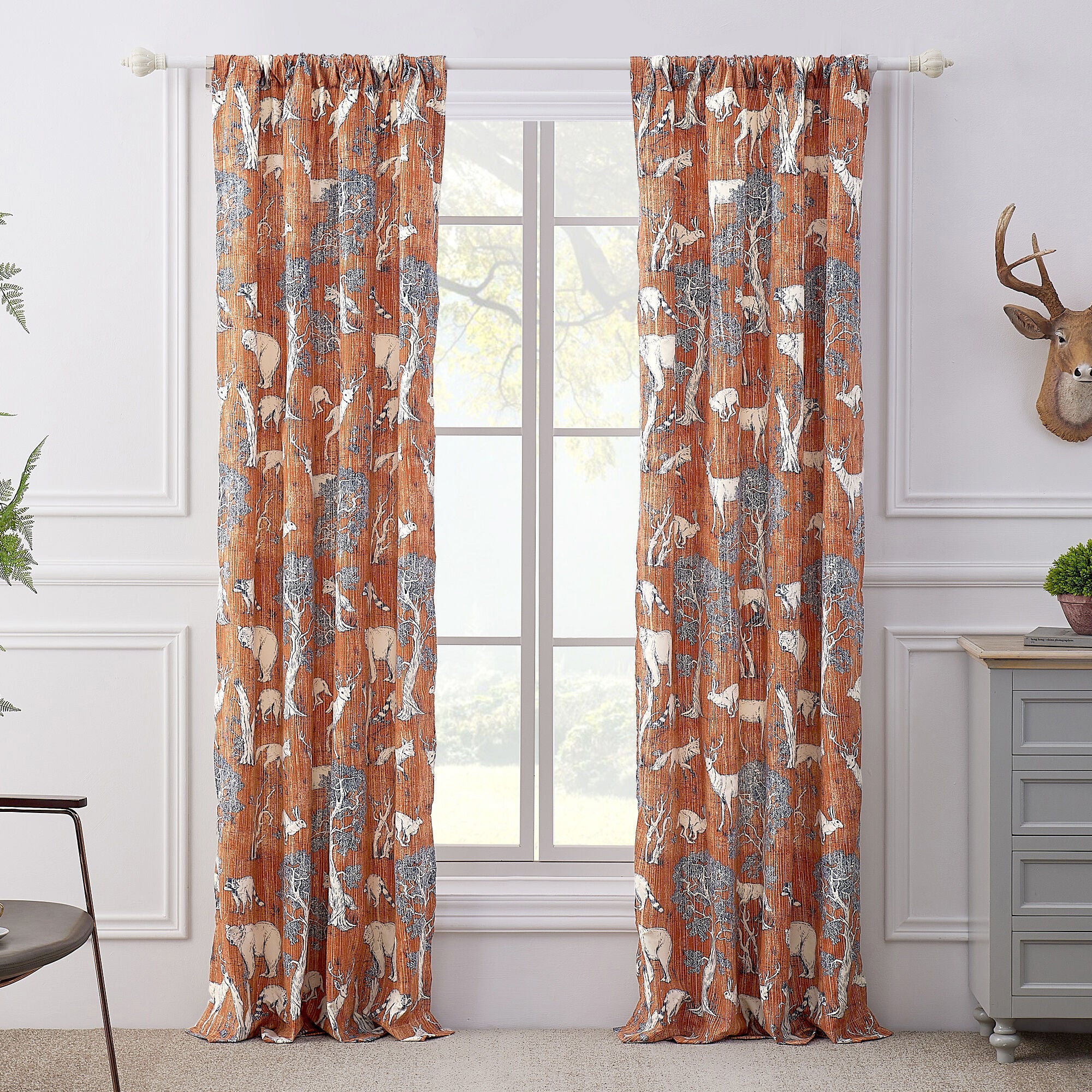 Menagerie Window Curtain Panels, Set of 2, 84 inches, SAFFRON, alternate image number 2