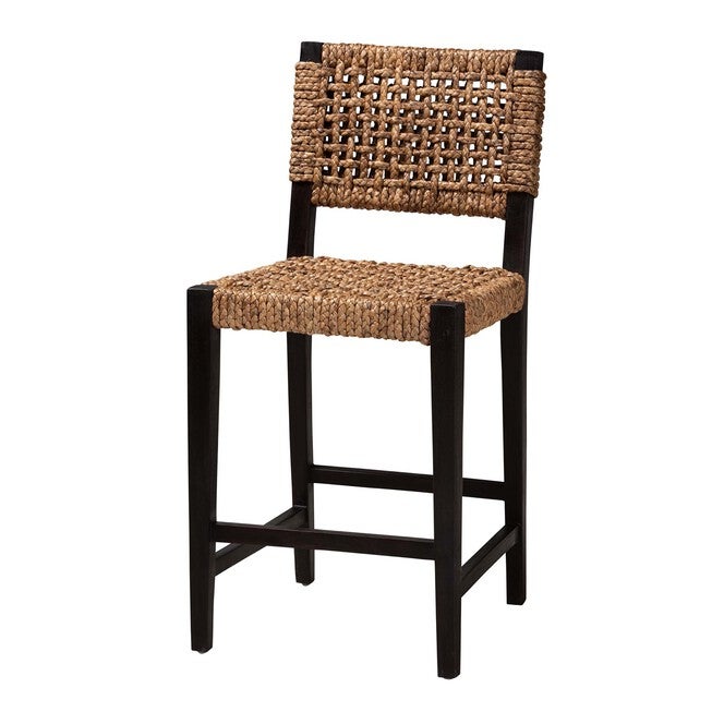 Alise Modern Bohemian Dark Brown Mahogany Wood And Seagrass Counter Stool, DARK BROWN, hi-res image number null