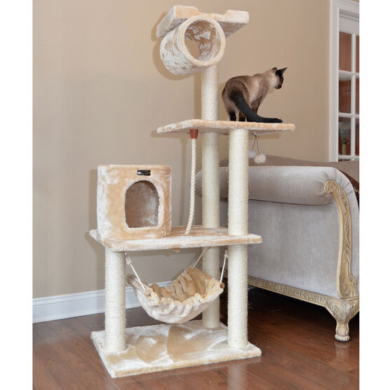 62" Real Wood Cat Tree With Scratch Posts, Hammock, , on-hover image number null