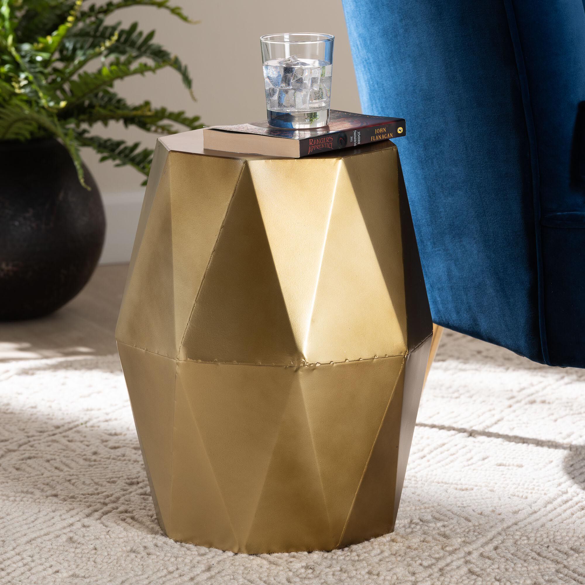 Baxton Studio Salman Geometric Bronze Metal Accent Table &ndash; Faceted Modern Side Table for Indoor or Semi-Outdoor Use, BRONZE, hi-res image number 0