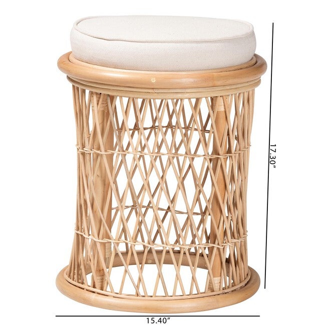 Junius Bohemian Natural Rattan Ottoman Footstool, , alternate image number null