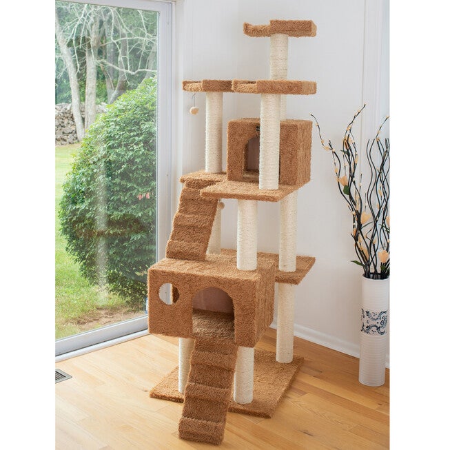 Multi-Level 74 inches Real Wood Cat Tree Furniture With Sratchhing Posts, , on-hover image number null