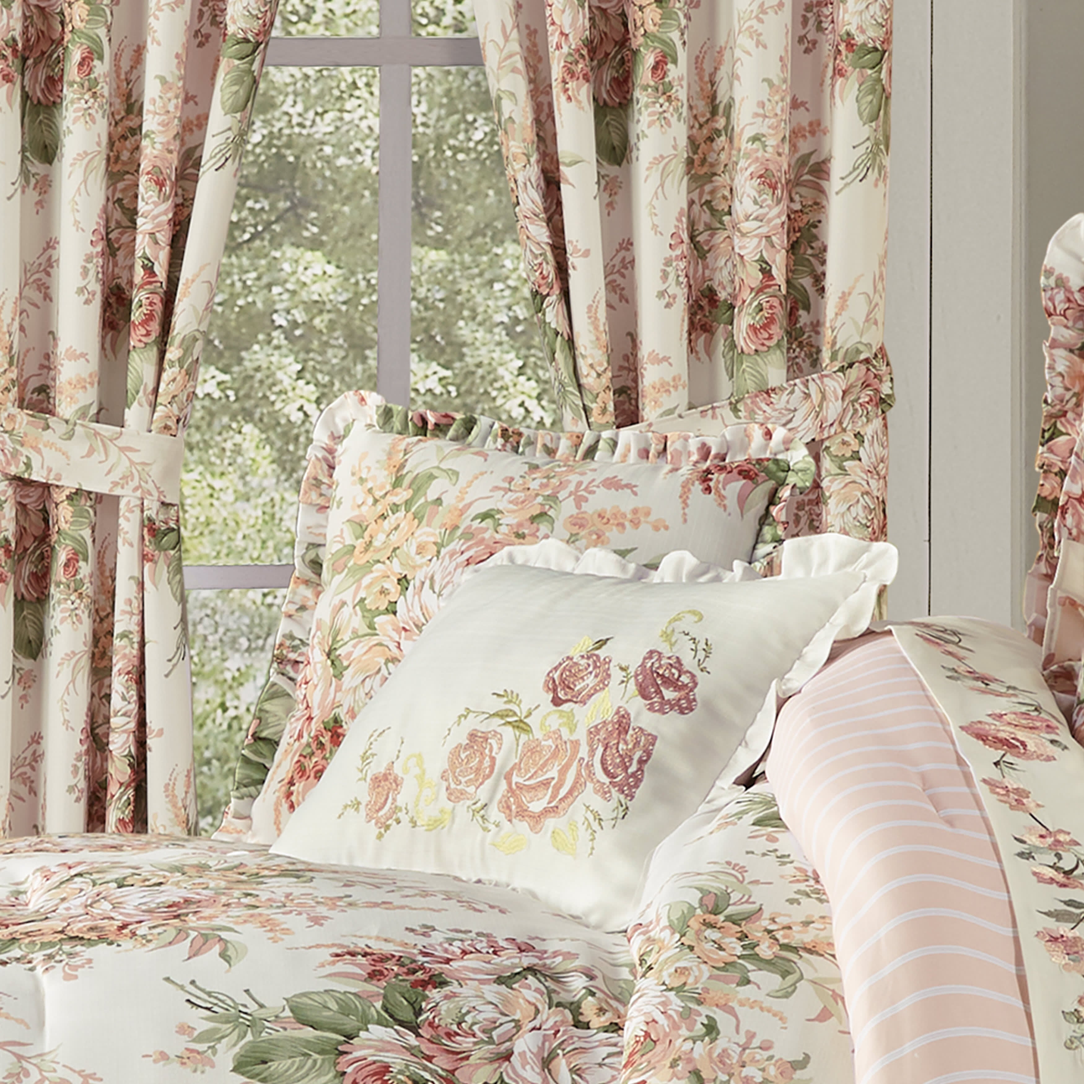 Estelle Coral 16 Inch Square Decorative Throw Pillow, CORAL, alternate image number 1