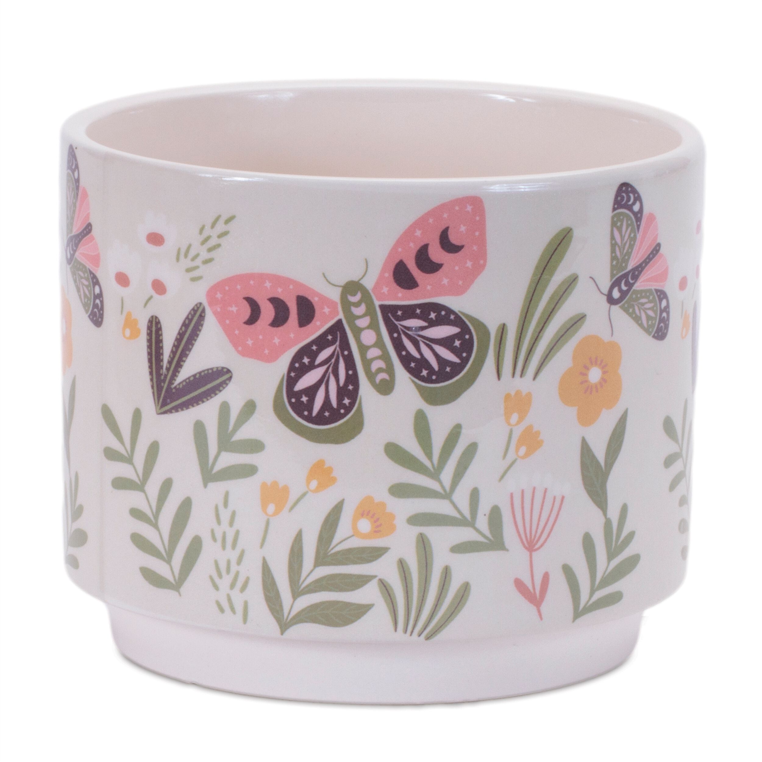 Stone Floral Patterned Planter Set of 3, BEIGE GREEN, alternate image number 2