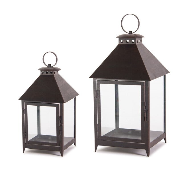 Lantern (Set of 2) 11.75 inchesH, 16 inchesH Iron, BLACK, hi-res image number null
