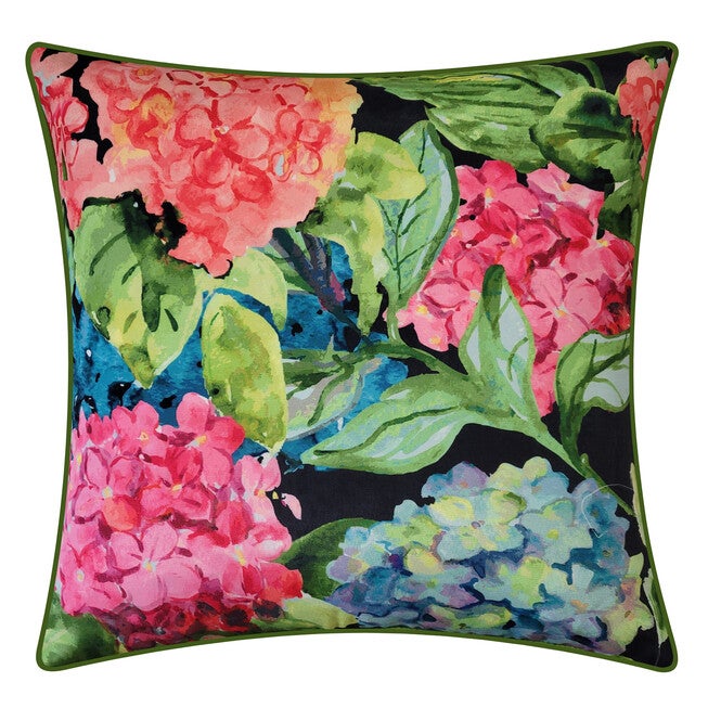 Edie @ Home Indoor/Outdoor Watercolor Hydrangea Decorative Throw Pillow 20X20, Black Multi, BLACK MULTI, hi-res image number null