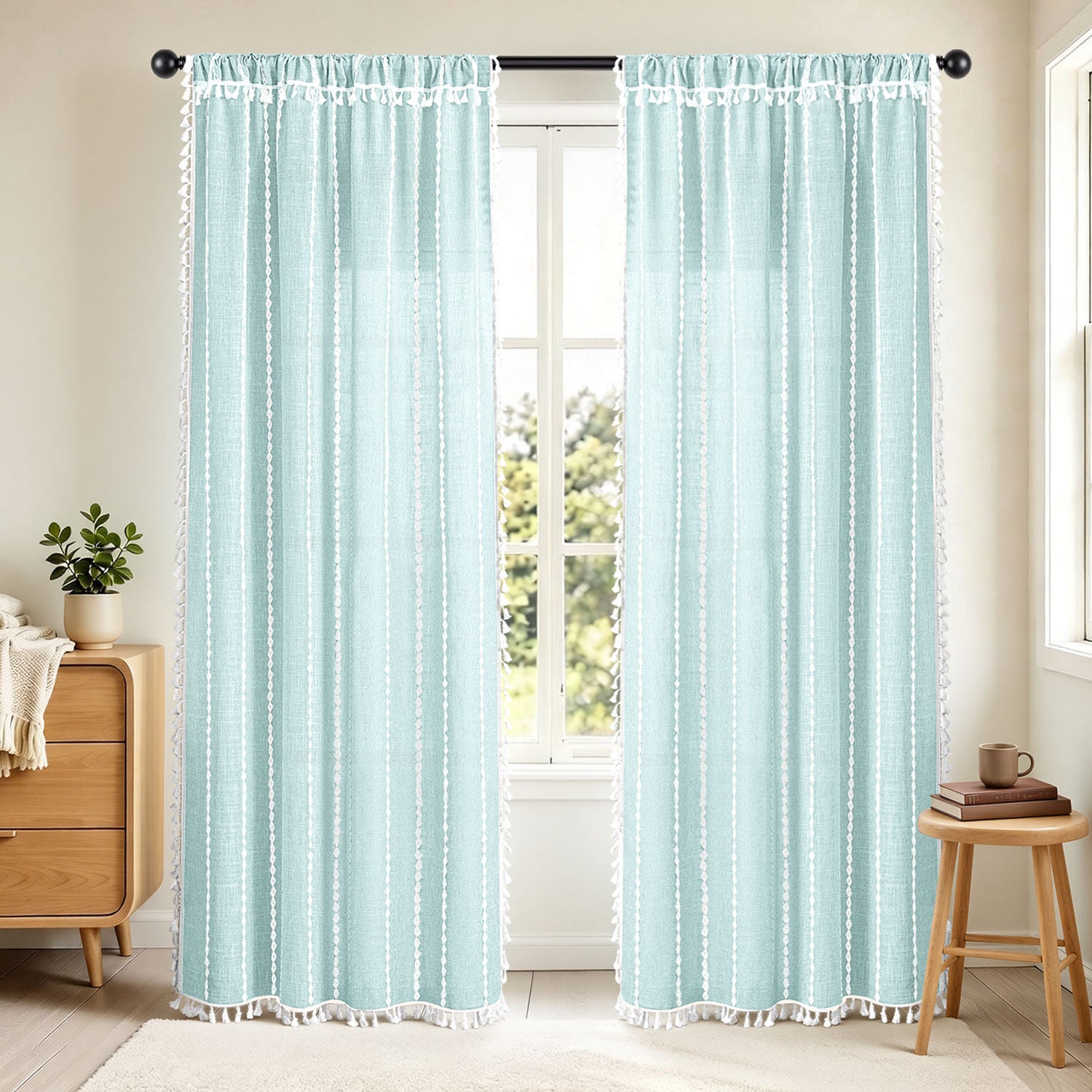 Boho Tassel Light Filtering Curtain Pair