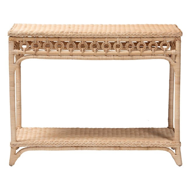 Oxford Braided Natural Rattan Console Table, BROWN, alternate image number null