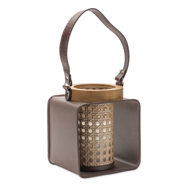 Candle Holder 6.25 inchesL x 7.25 inchesH Iron/Wood, BROWN, hi-res image number null